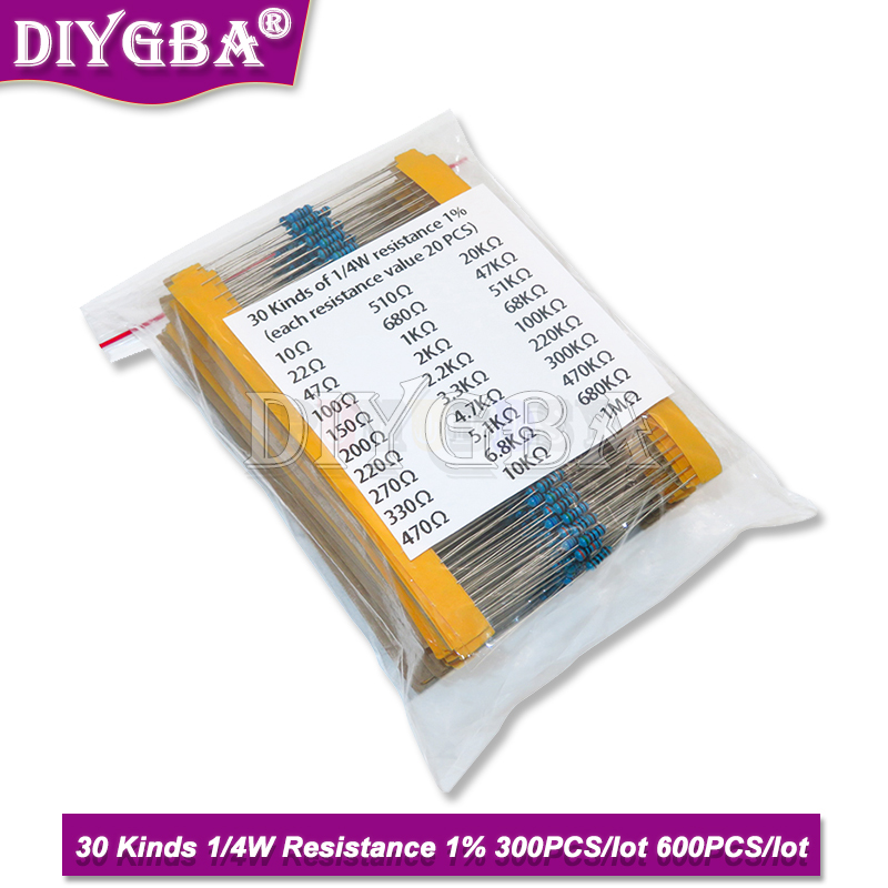 Resistor Kit 1 4W - 600 pièces/ensemble 30 sortes 1/4W résistance