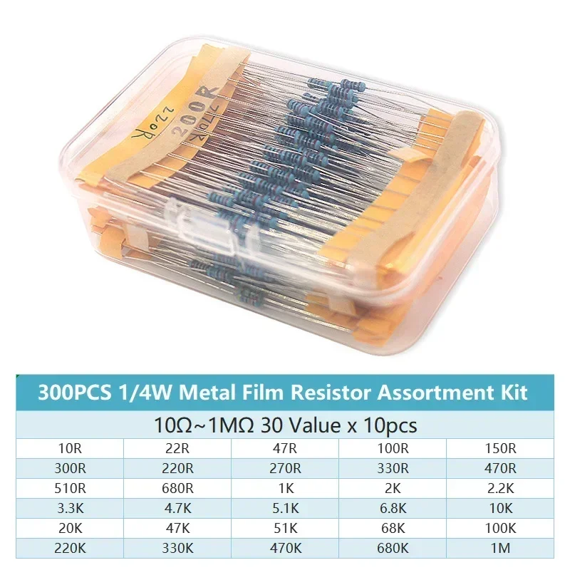 Resistor Kit 1 4W - 300/600 pièces 30 valeurs 1/4W Kit
