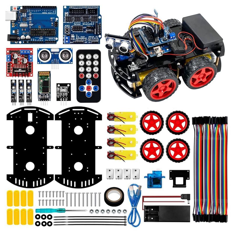 Arduino Uno Starter Kit - Kit de voiture robot intelligente WOWFU-4WD