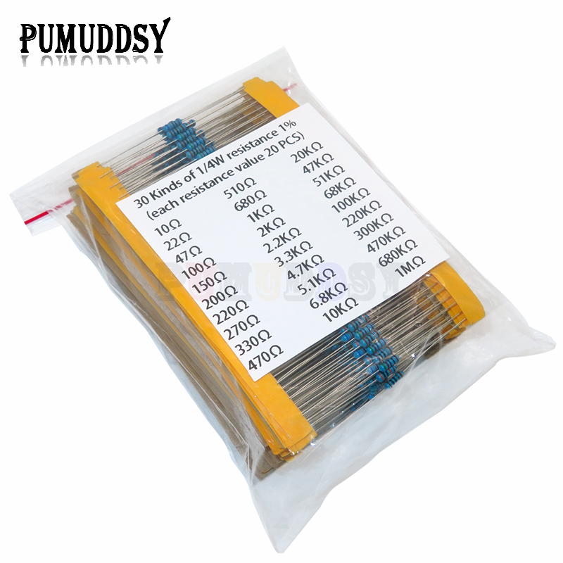Resistor Kit 1 4W - 600 pièces/ensemble 30 types 1/4W résistance